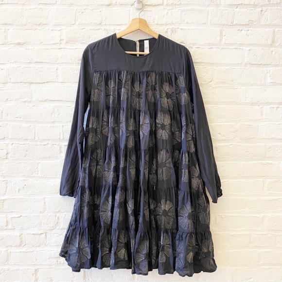 Merlette “Soliman” Black Tiered Mini Dress with Metallic Embroidery. Size S - Picture 2 of 9